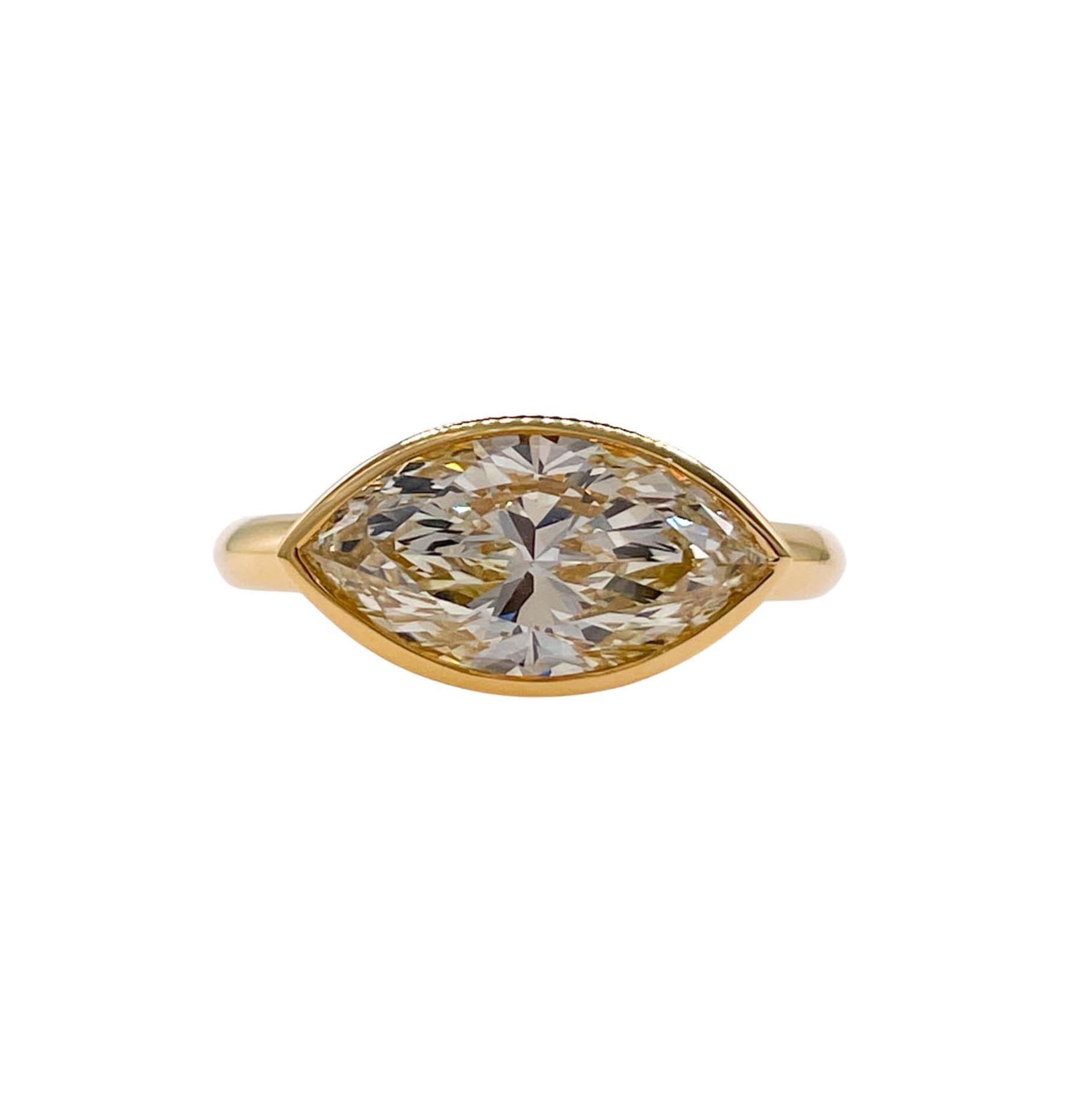 Jay Feder Verlobungsring, 18 Karat Gelbgold Marquise-Diamant, rechte Hand, Solitär für Damen oder Herren