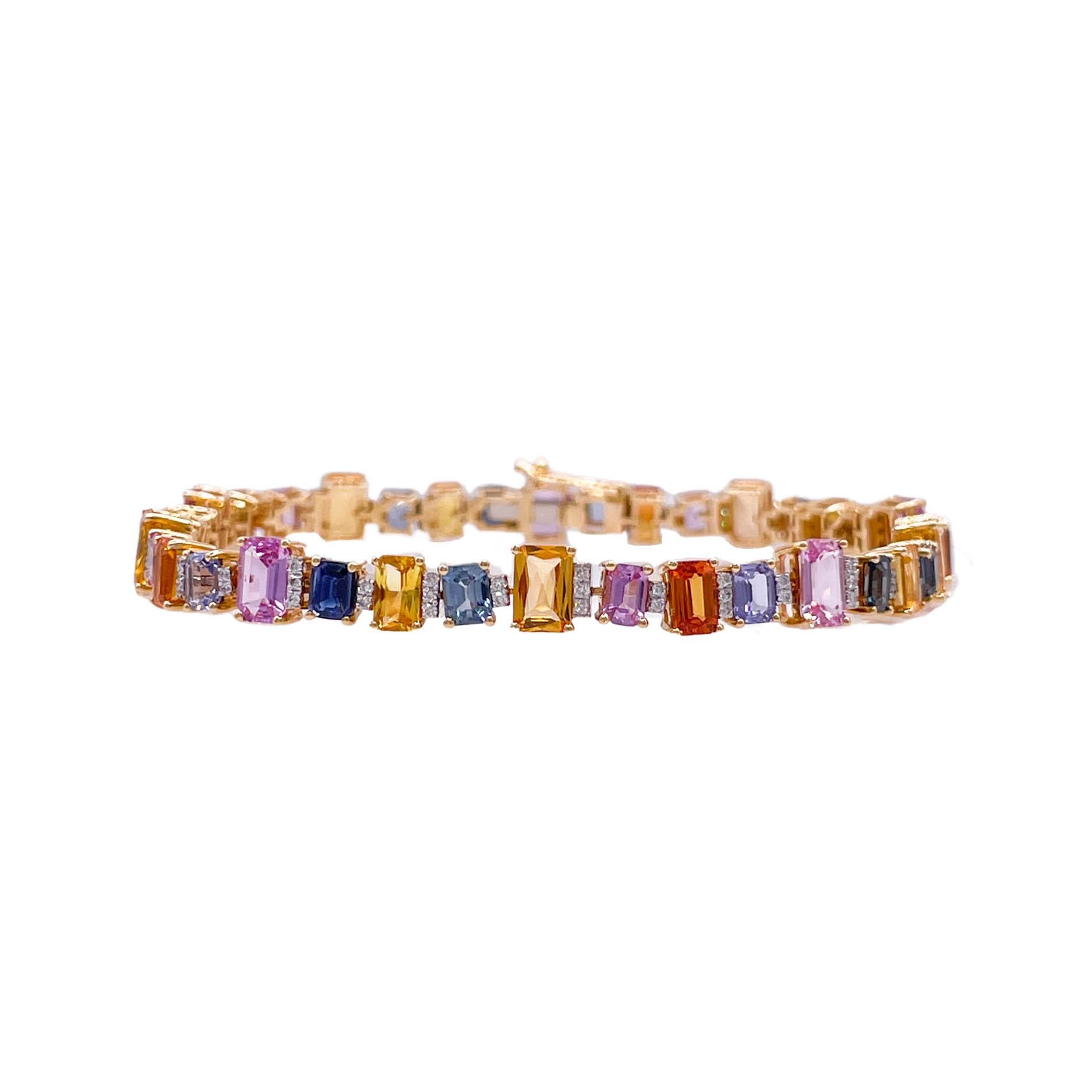 Jay Feder 18k Yellow Gold Multi Sapphire and Diamond Bracelet In Good Condition In Boca Raton, FL