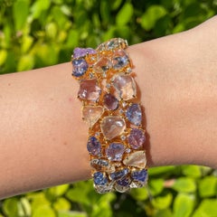 Jay Feder 18k Yellow Gold Multicolor Sapphire Wide Bracelet
