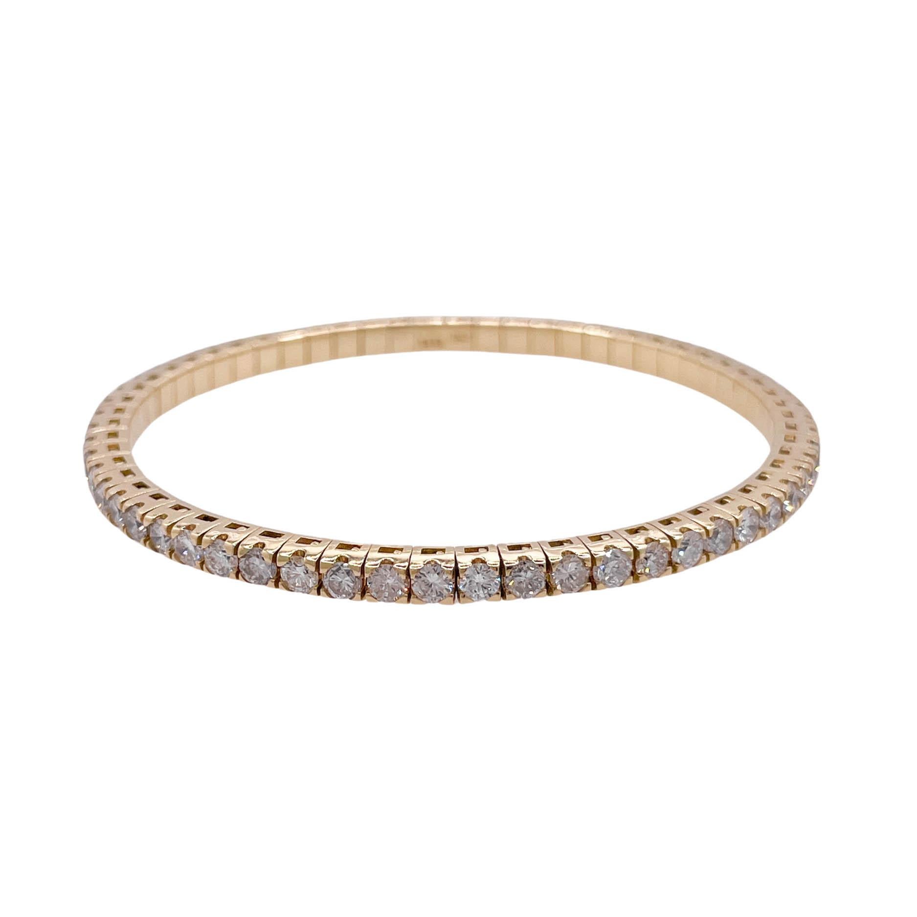 Women's or Men's Jay Feder 18k Yellow Gold Round Diamond Stretchy Tennis Bangle Bracelet For Sale