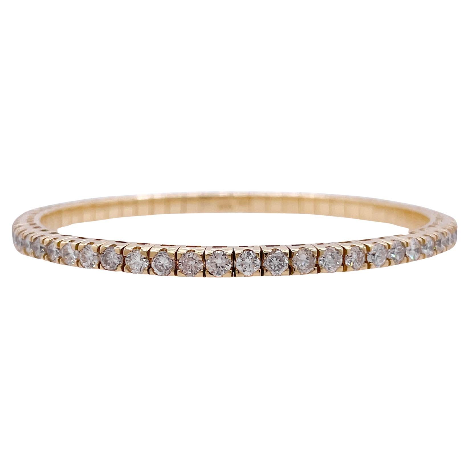 Jay Feder 18k Yellow Gold Round Diamond Stretchy Tennis Bangle Bracelet