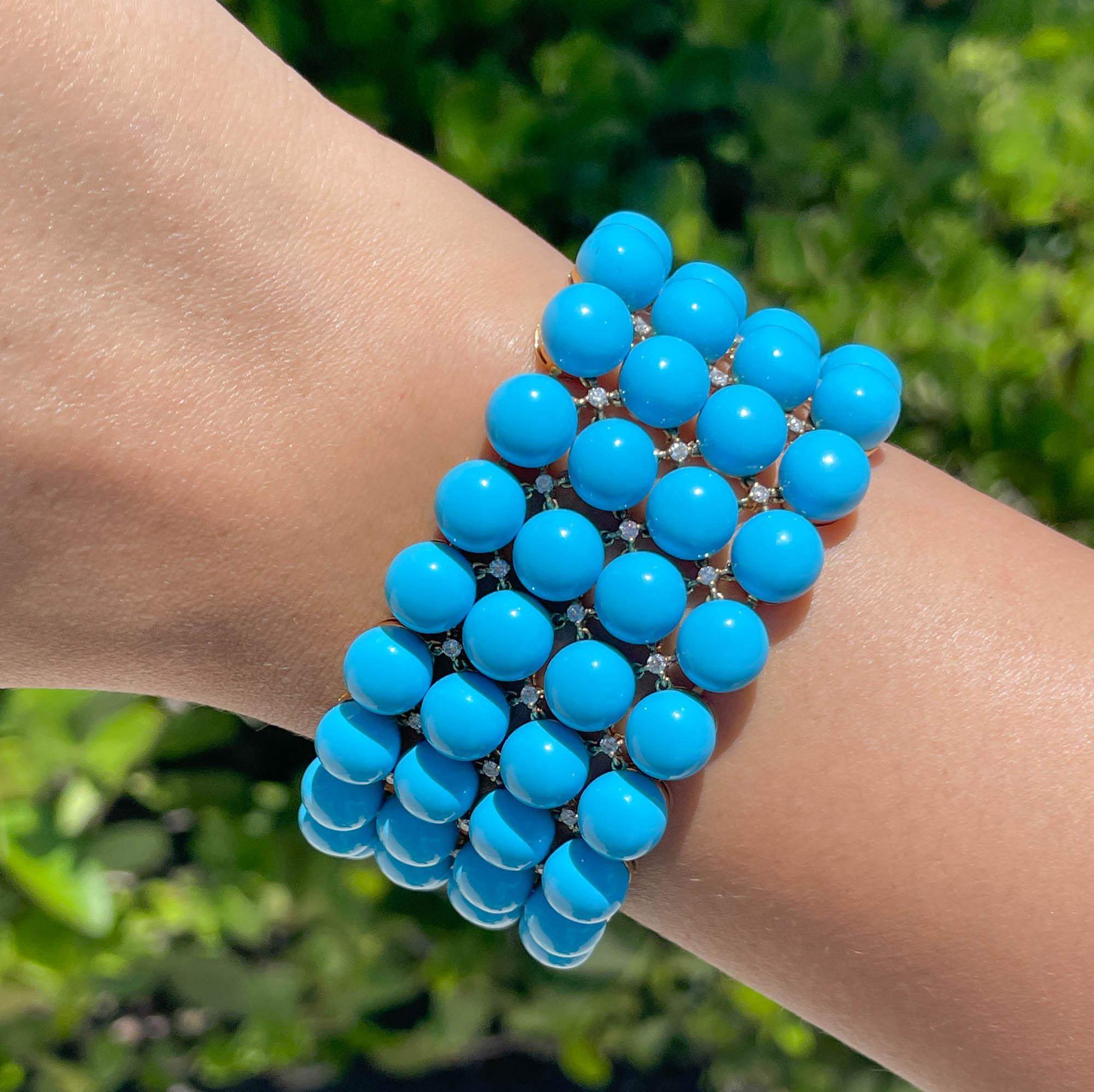 Jay Feder Collier large en or jaune 18 carats avec turquoises et diamants en vente 4