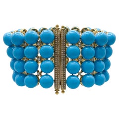 Jay Feder 18k Yellow Gold Turquoise and Diamond Wide Beacelet