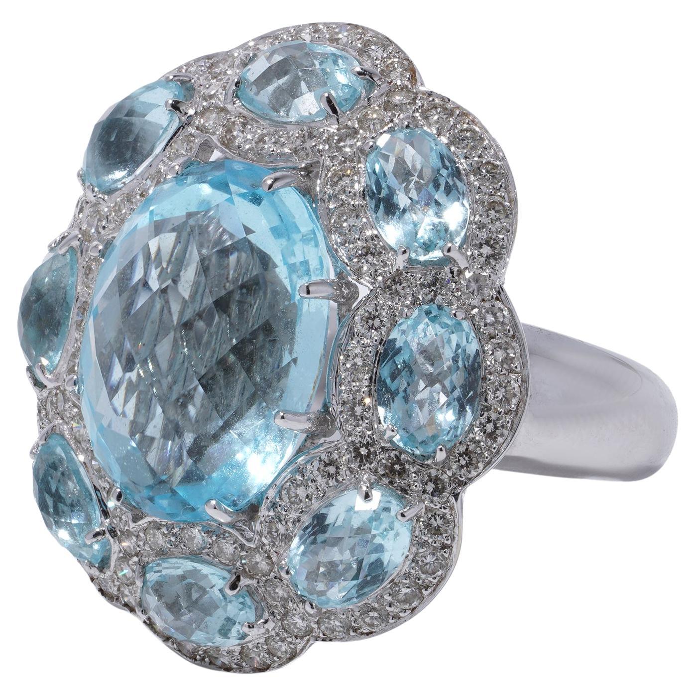 Jay Feder 18kt White Gold Blue Topaz and Diamond Ring
