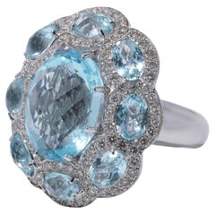 Jay Feder Bague en or blanc 18 carats, topaze bleue et diamants