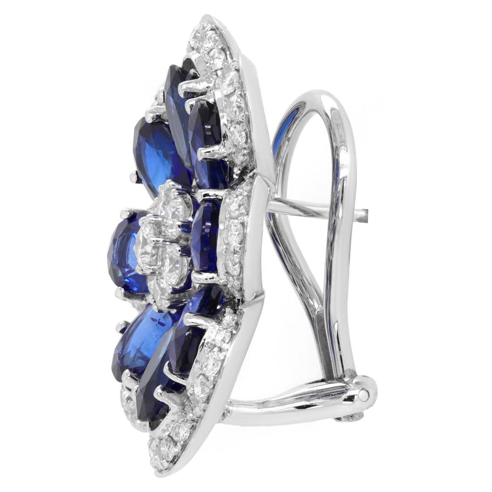 Jay Feder Blue Sapphire and Diamond Flower Earrings in 18k White Gold In Good Condition For Sale In Boca Raton, FL