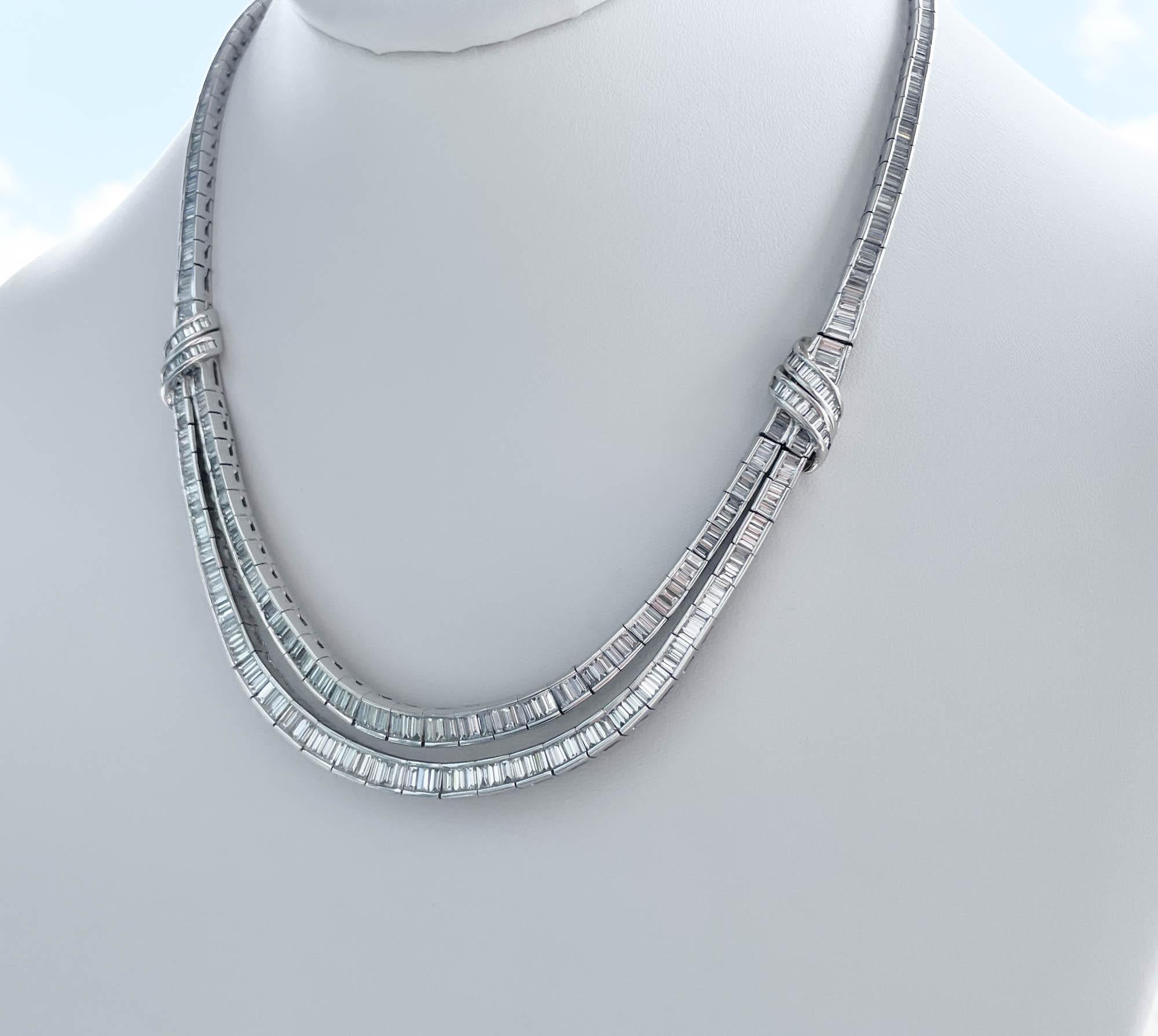 Baguette Cut Jay Feder Platinum Diamond Collar Necklace For Sale