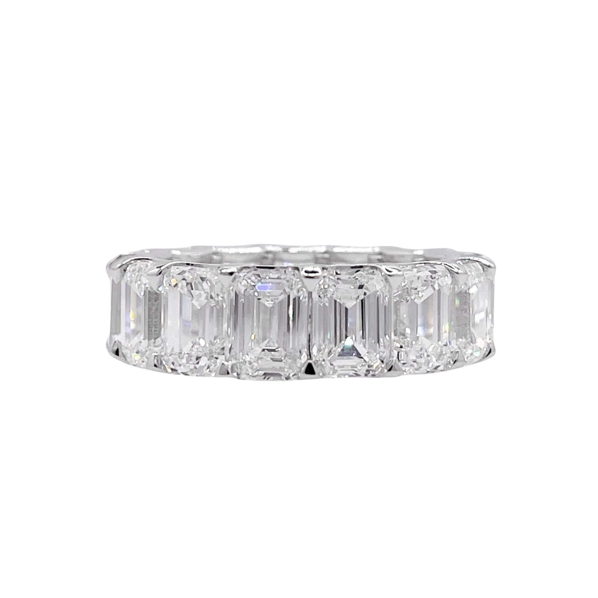 Emerald Cut Jay Feder Platinum Emerald Diamond Eternity Band Ring For Sale