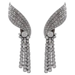 Jay Feder Platinum Old Mine Diamond Wing Drop Dangle Earrings