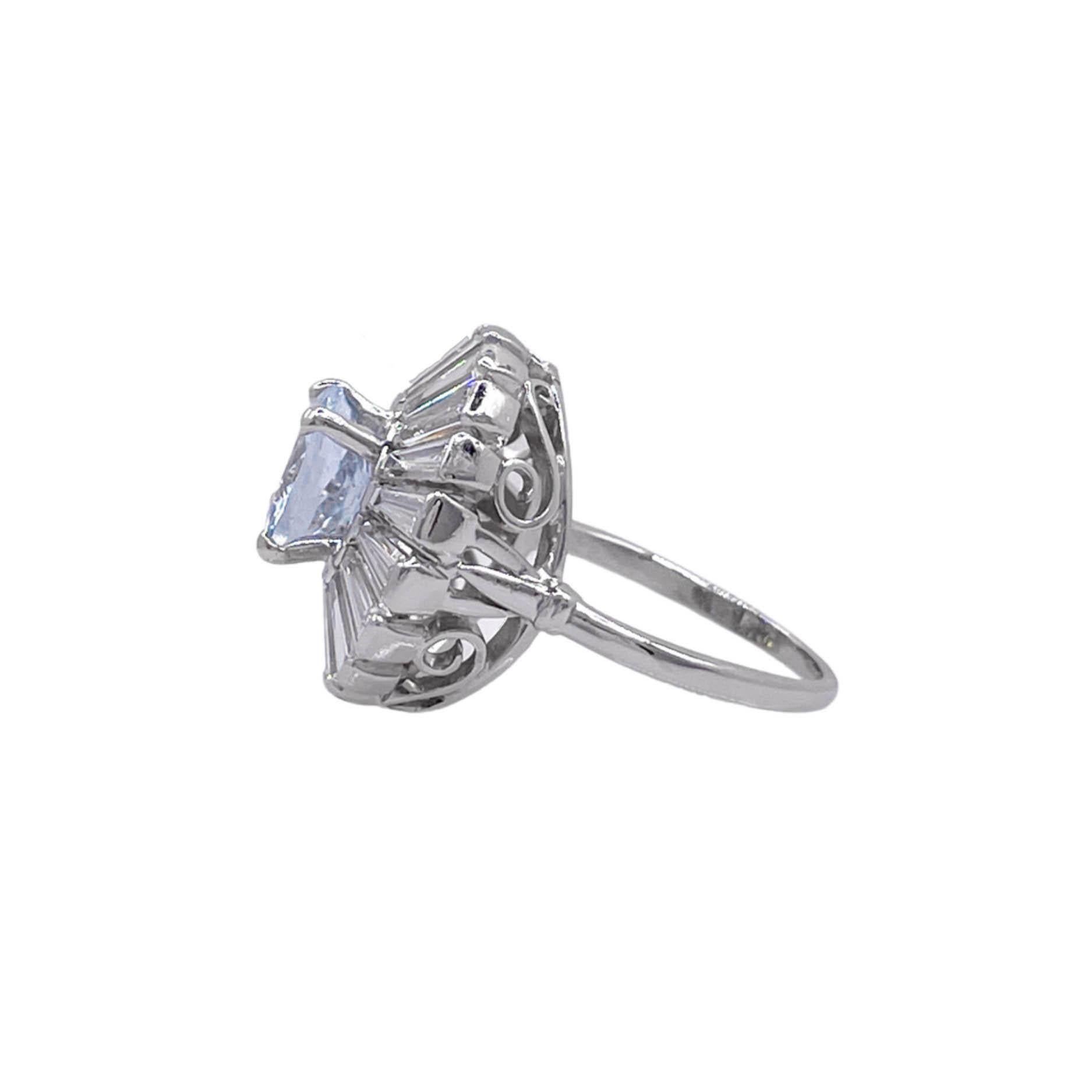 Jay Feder Platinum Round Aquamarine and Diamond Cluster Ballerina Ring In Good Condition For Sale In Boca Raton, FL