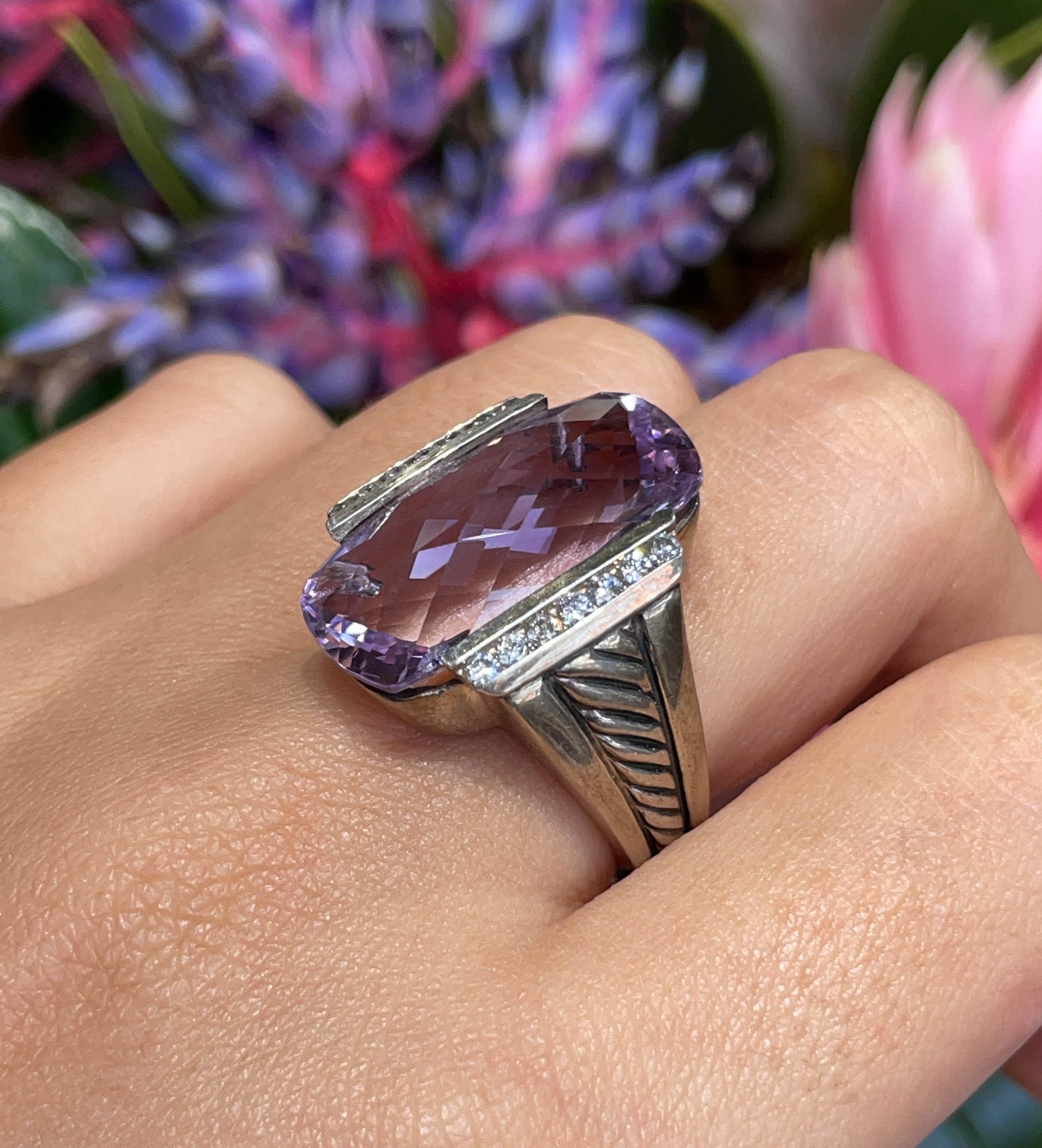 Jay Feder Sterlingsilber David Yurman Lavendel Amethyst-Diamant-Ring (Kissenschliff)