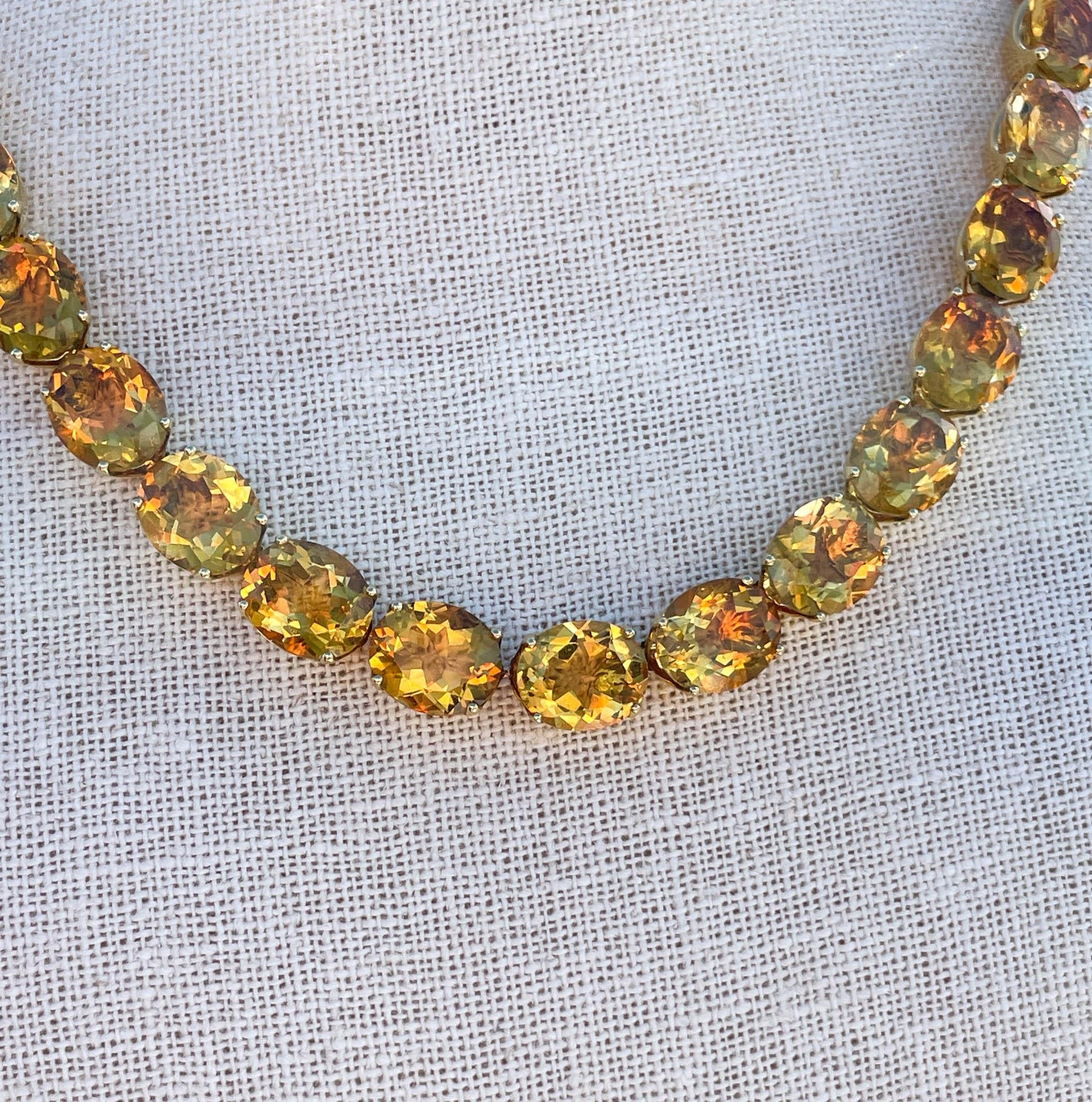 Oval Cut Jay Feder Vintage 137.7ct Oval Citrine 18k Yellow Gold Tennis Necklace For Sale
