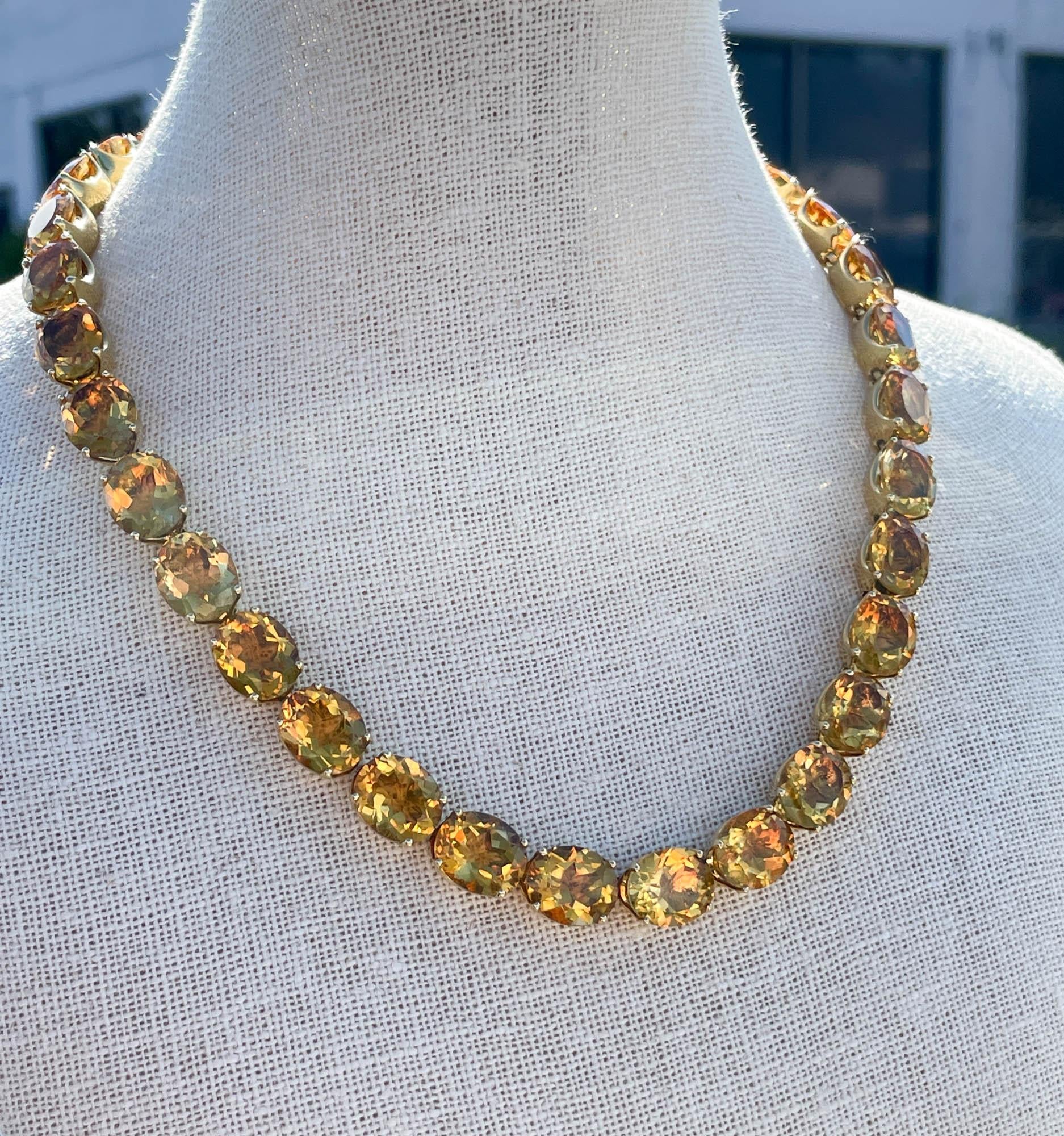 Jay Feder Vintage 137.7ct Oval Citrine 18k Yellow Gold Tennis Necklace In Good Condition For Sale In Boca Raton, FL