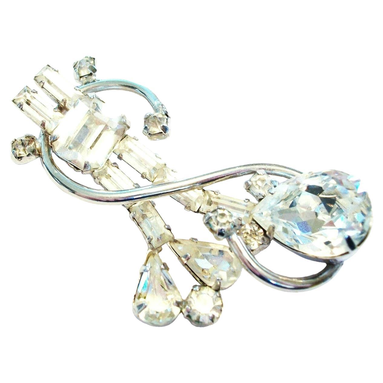 Jay Flex, Vintage Sterling Silver & Rhinestone Brooch, Canada, circa 1950s