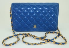 JAY HERBERT Royal Blue Quilted Leather Chain Handle Handbag, 1980's