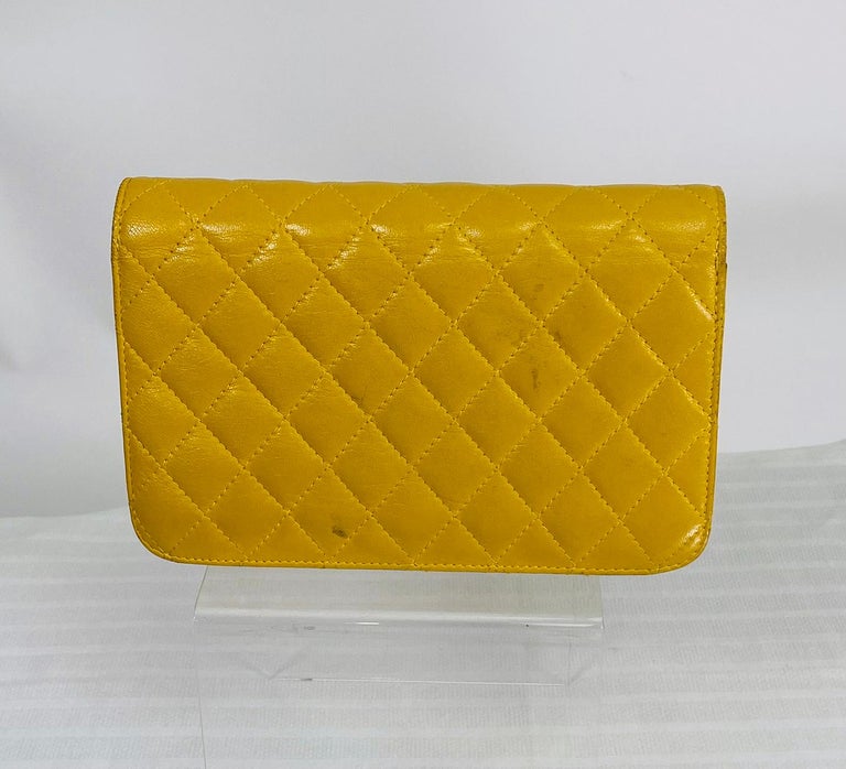 Jay Herbert Yellow Quilted Leather Mini Flap cross body Chain Strap Bag Vintage For Sale 1