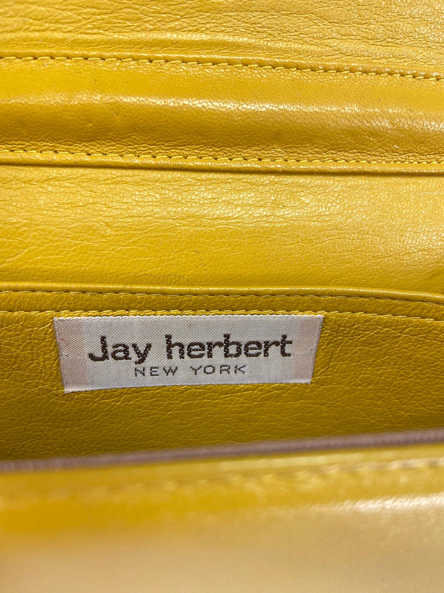 Jay Herbert Gelbes gestepptes Leder Mini-Klappe Crossbody Kettenriemen Tasche Vintage im Angebot 4
