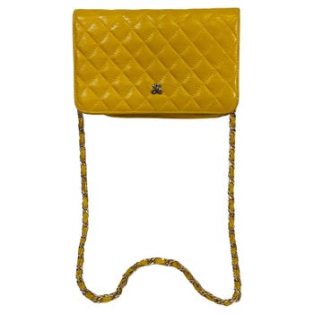 Jay Herbert Gelbes gestepptes Leder Mini-Klappe Crossbody Kettenriemen Tasche Vintage