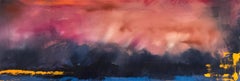 Angin 4 - paysage marin abstrait, atmosphérique, coloré, acrylique, résine sur panneau