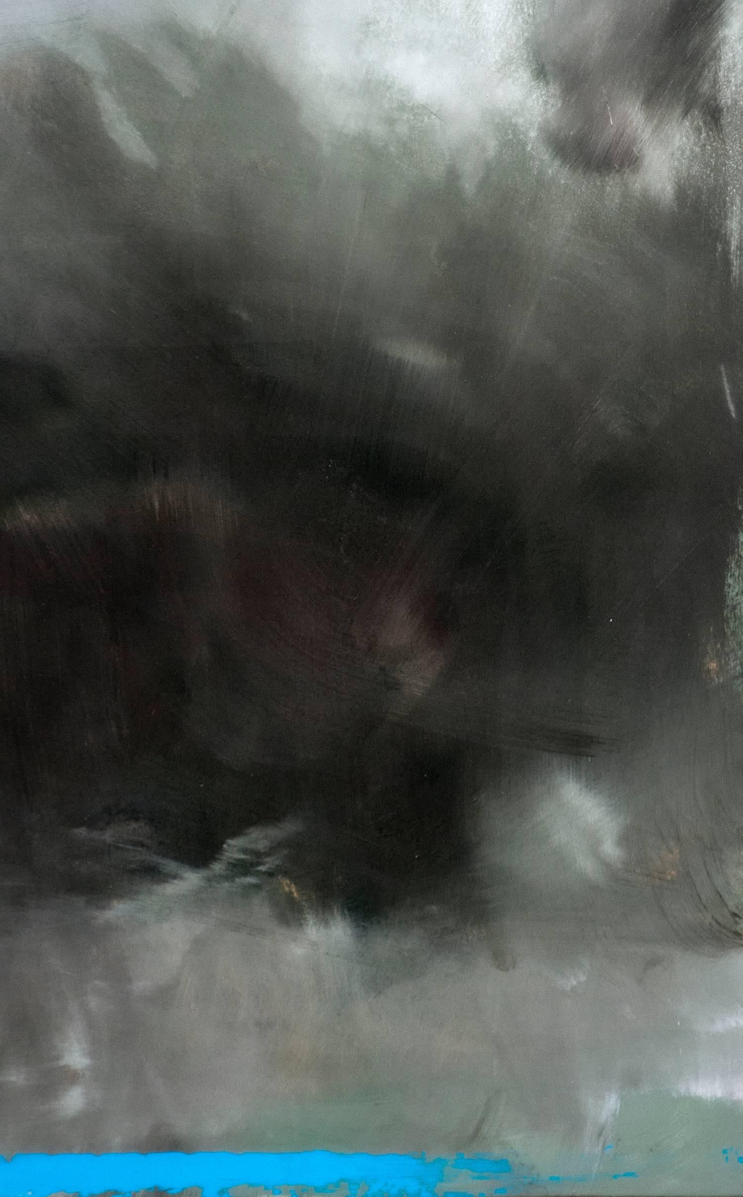 Rujuh 12 - Dunkle, atmosphärische, abstrakte Landschaft, Acryl, Harz auf Tafel (Schwarz), Landscape Painting, von Jay Hodgins