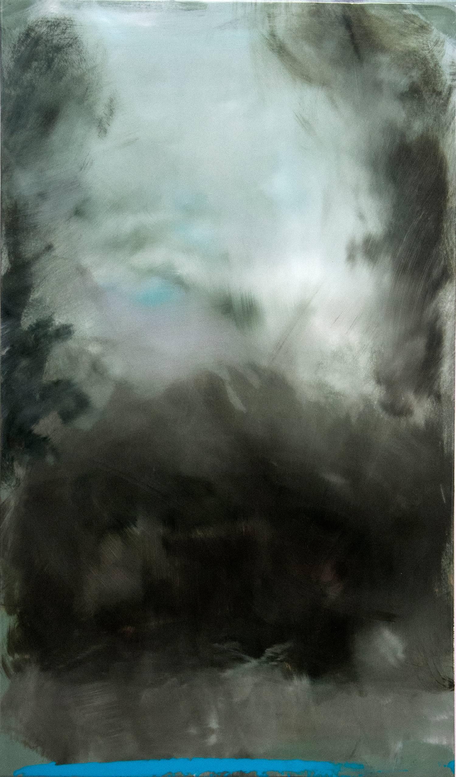 Jay Hodgins Landscape Painting - Rujuh 12 - dark, atmospheric, abstract landscape, acrylic, resin on panel