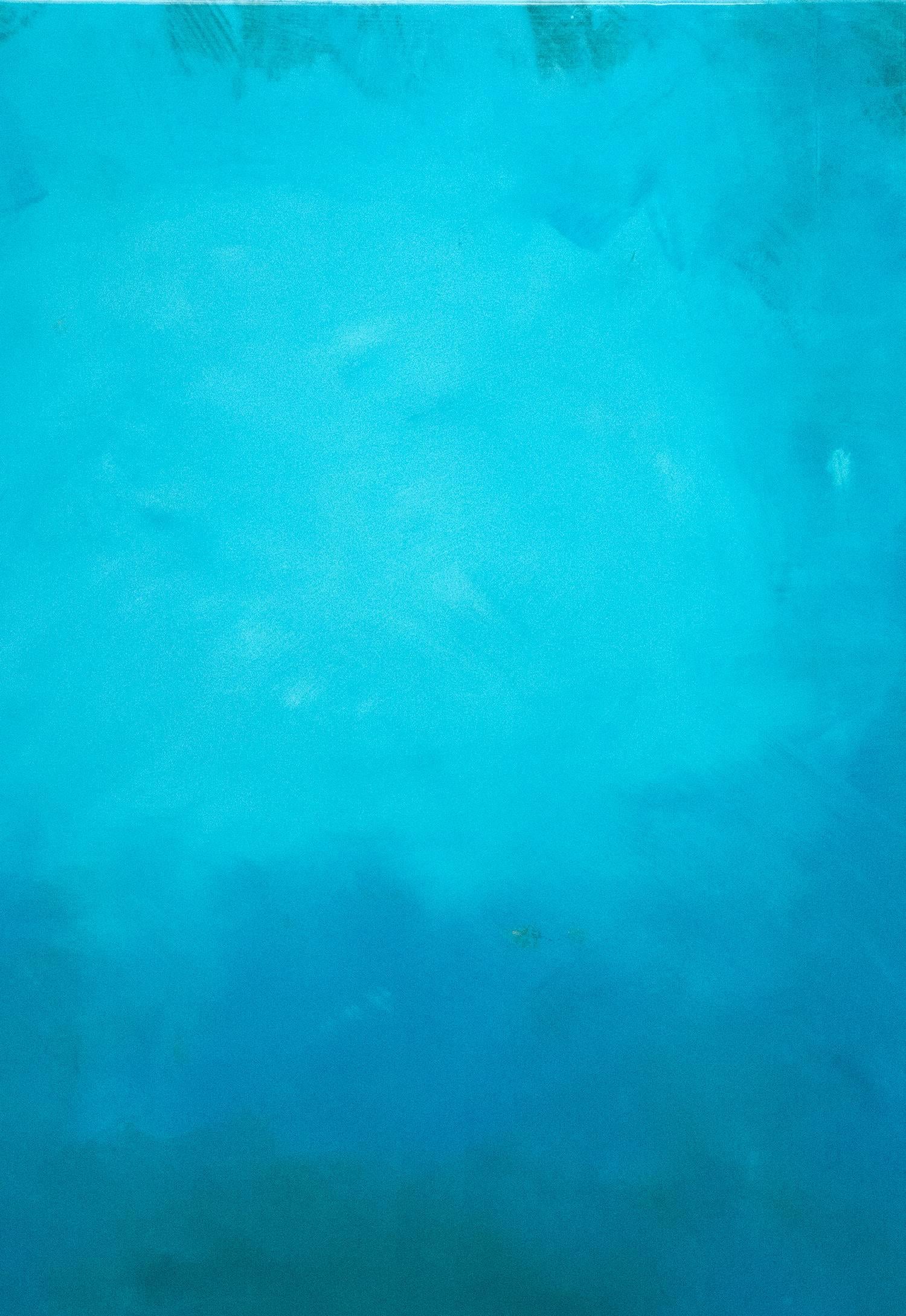 Rujuh 13 - atmosphärische, farbenfrohe, abstrakte Landschaft, Acryl, Harz auf Tafel (Blau), Abstract Painting, von Jay Hodgins