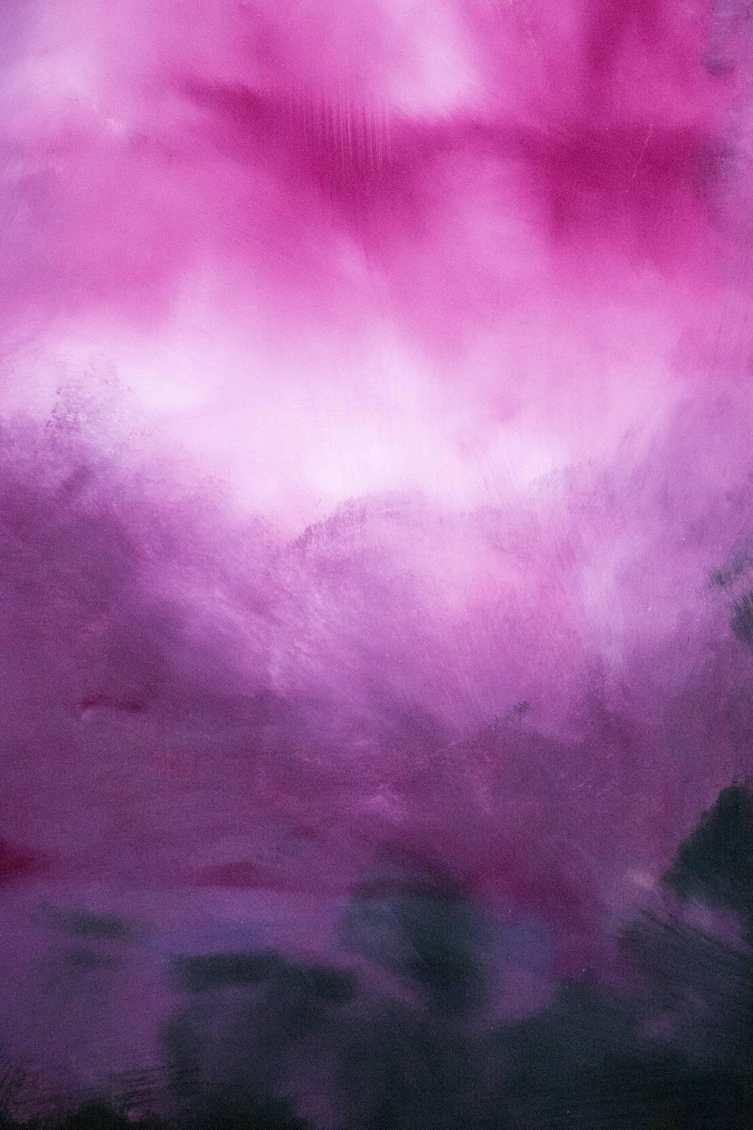 Rujuh 14 - atmosphärische, farbenfrohe, abstrakte Landschaft, Acryl, Harz auf Tafel (Abstrakt), Painting, von Jay Hodgins