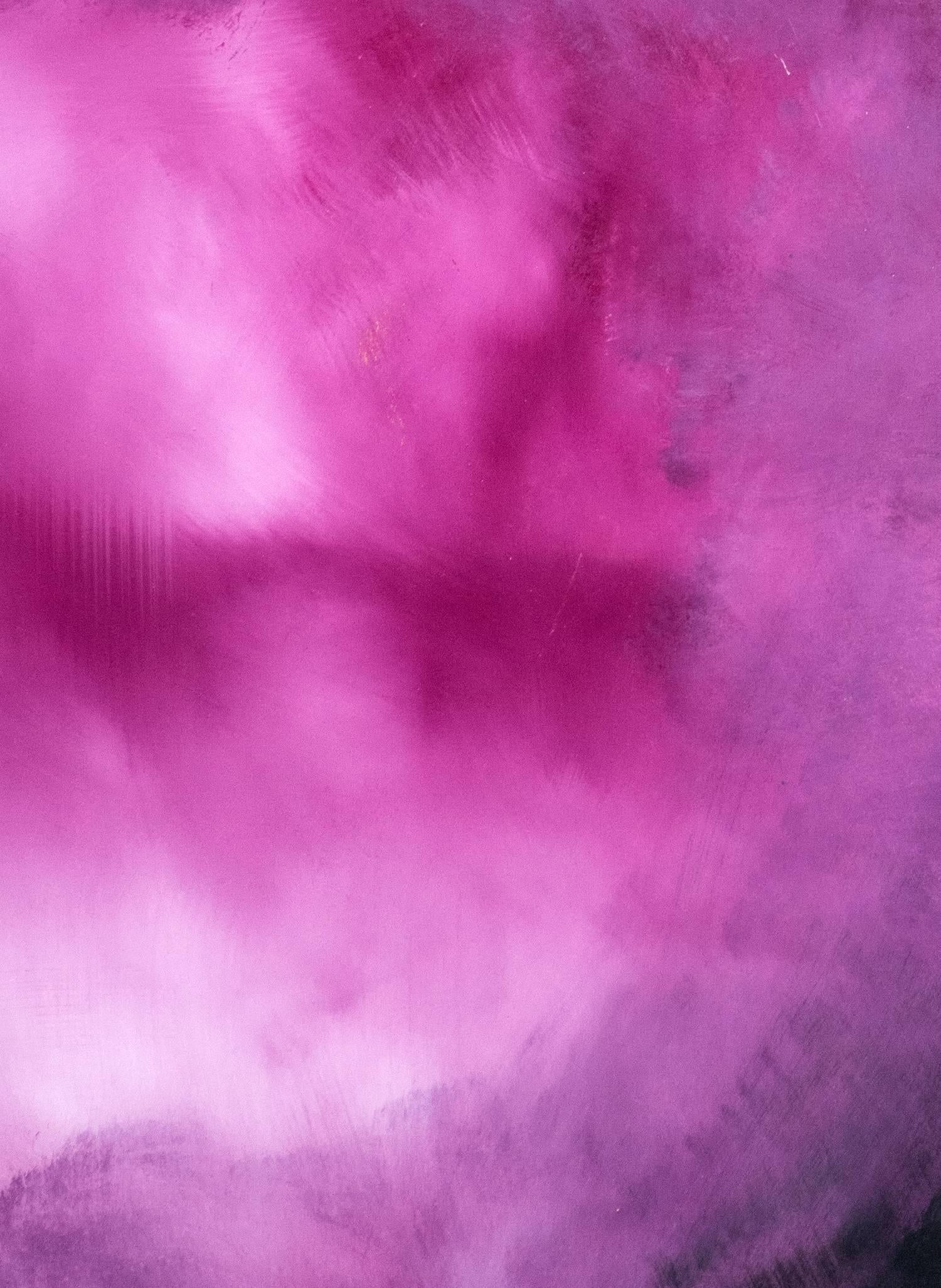Rujuh 14 - paysage abstrait, coloré, acrylique, résine sur panneau - Violet Landscape Painting par Jay Hodgins
