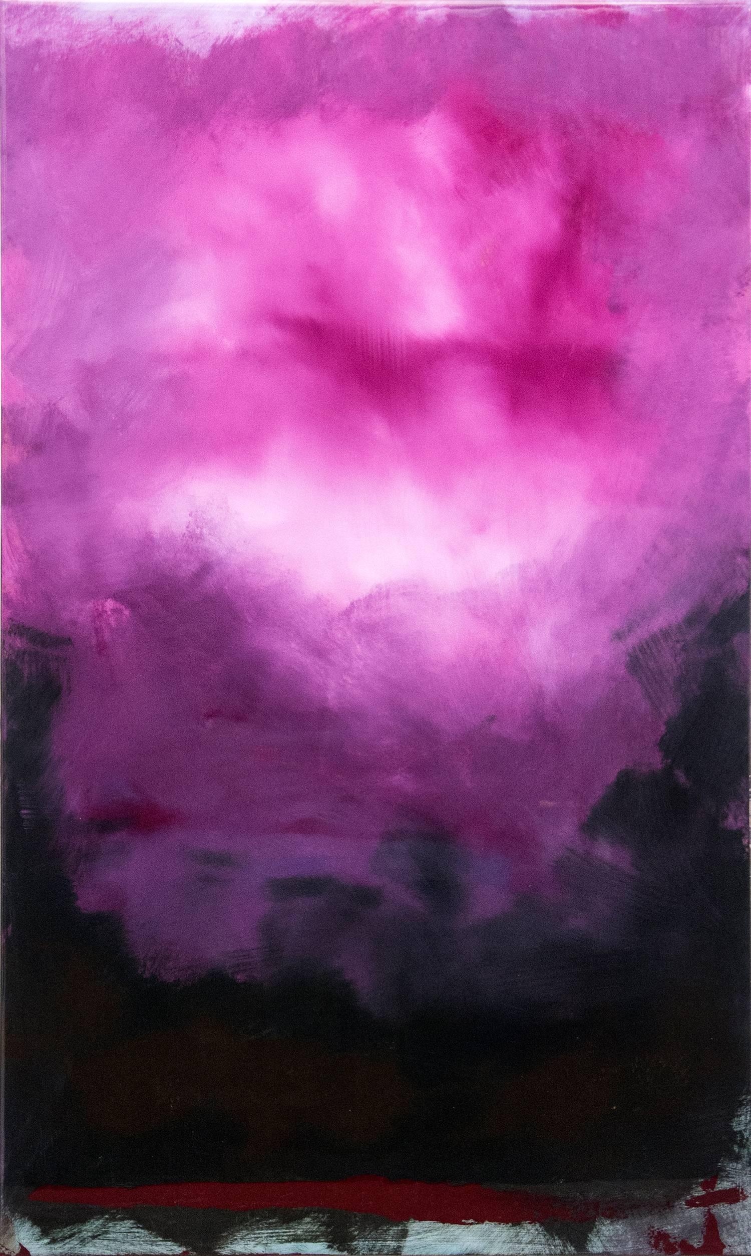 Rujuh 14 - atmospheric, colourful, abstract landscape, acrylic, resin on panel