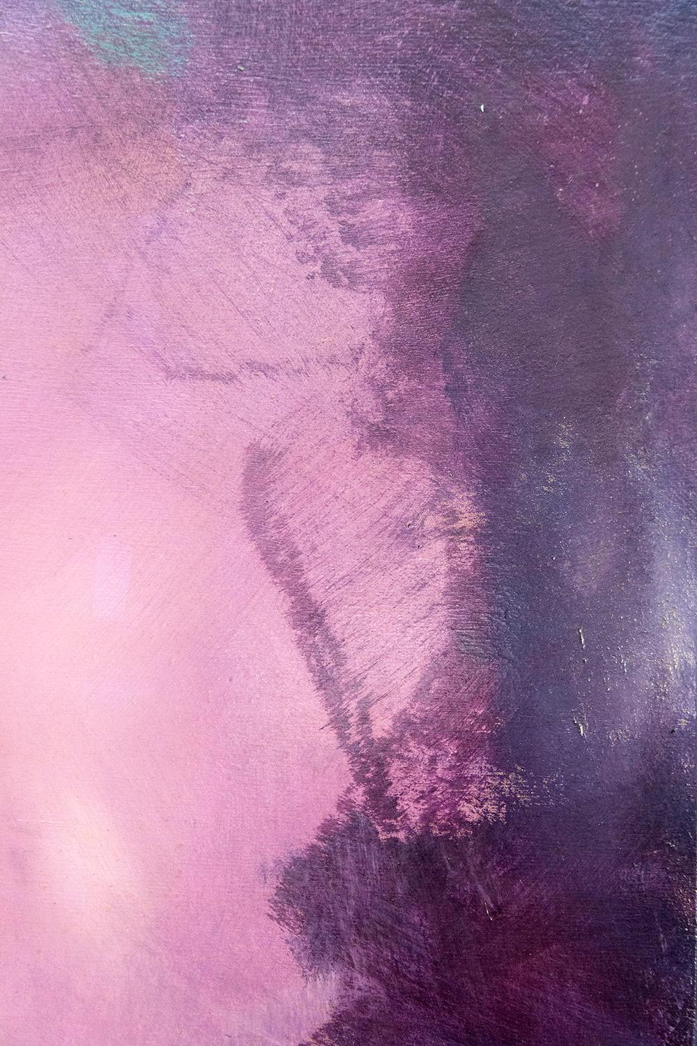 Diptyque Rujuh 3A & 3B - paysage atmosphérique de ciel abstrait, acrylique, résine sur panneau - Violet Landscape Painting par Jay Hodgins