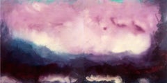 Rujuh 3A & 3B Diptych - atmospheric, abstract skyscape, acrylic, resin on panel