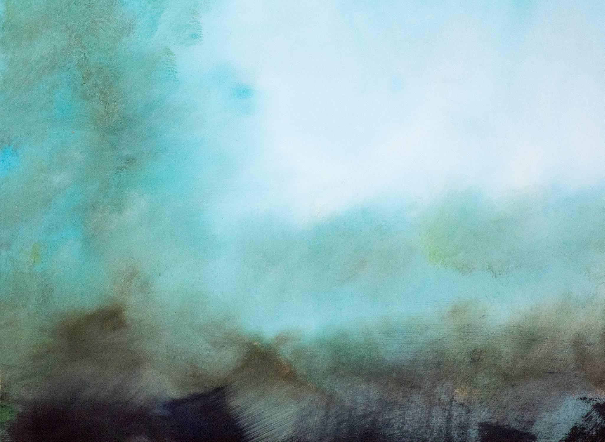 Die Rujuh 5 - atmosphärische, farbenfrohe, abstrakte Landschaft, Acryl, Harz auf Tafel (Abstrakt), Painting, von Jay Hodgins