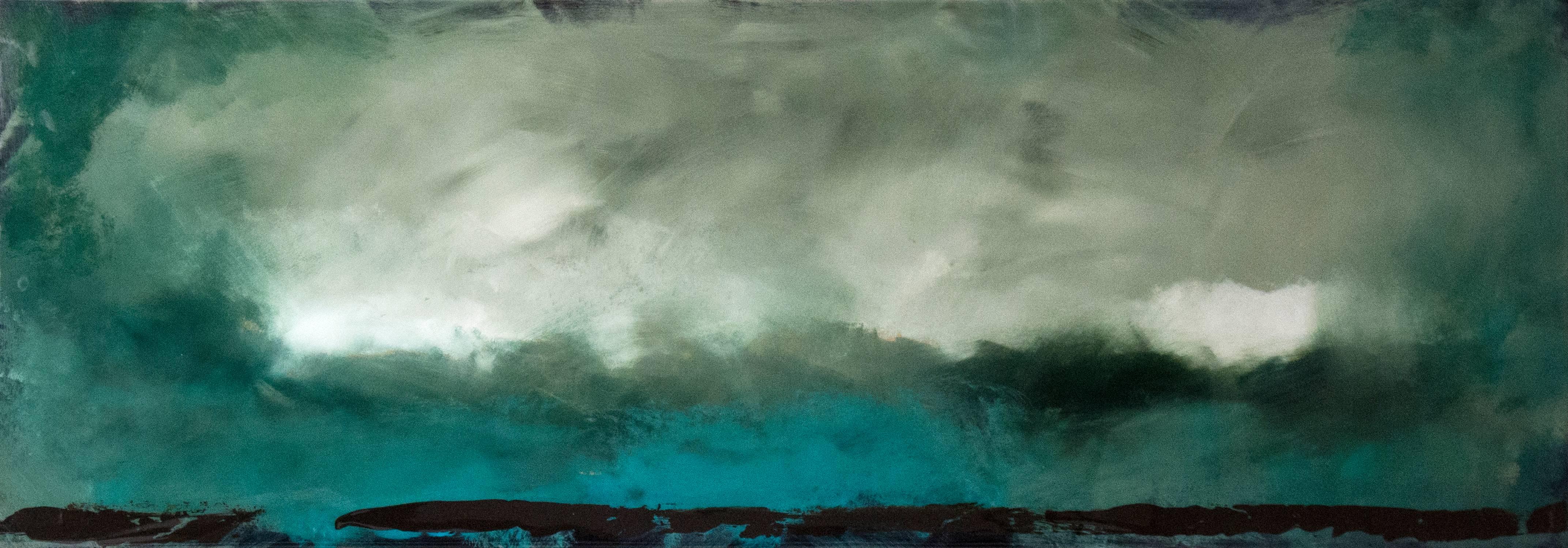 Rujuh 9 - atmospheric, colourful, abstract landscape, acrylic, resin on panel