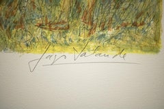 Signierte Lithografie, „Frau auf einer Wiese mit Kindern“, 30 x 22, Auflage 102/225