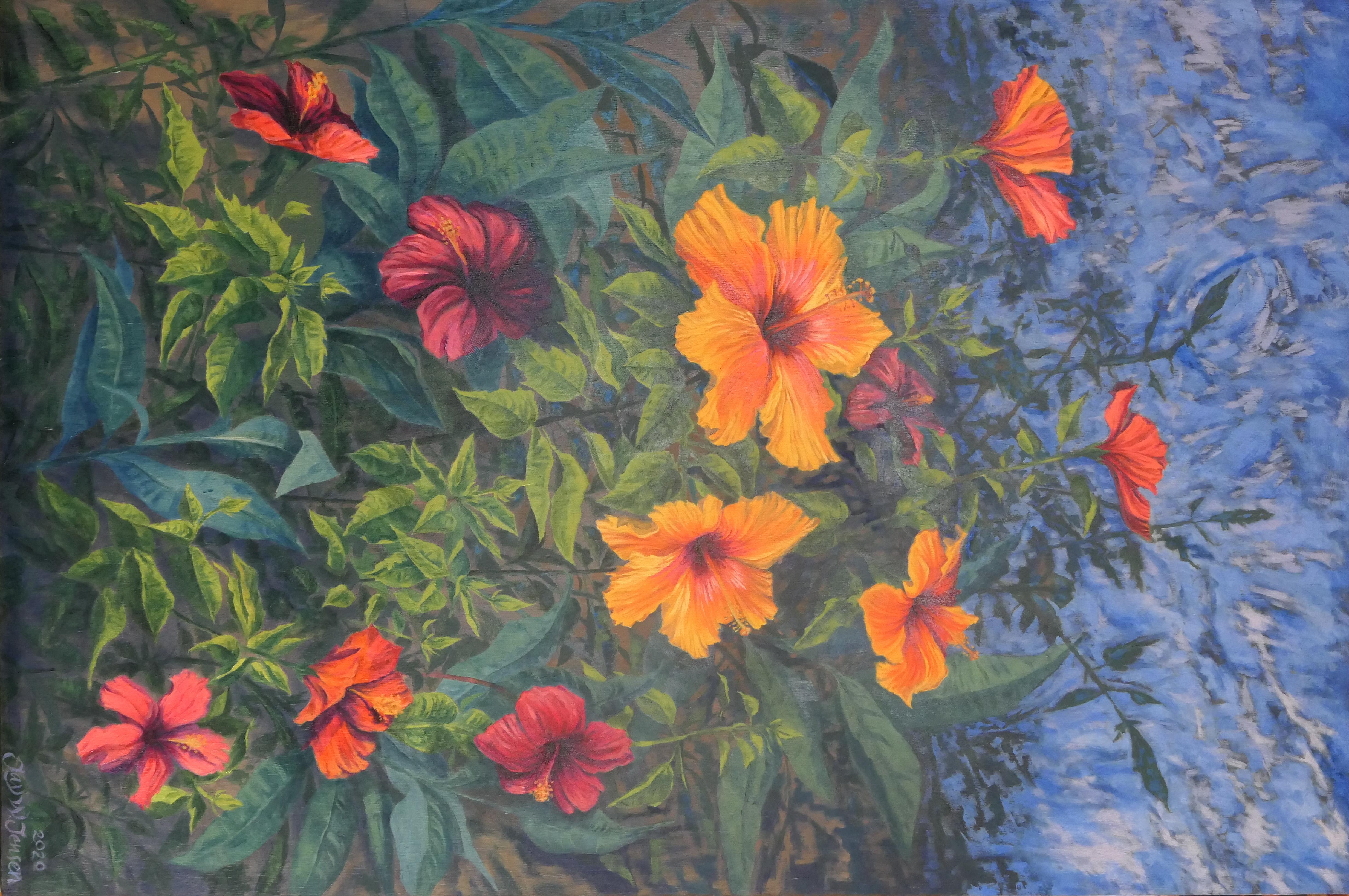 Explosion de Hibiscus, peinture à l'huile - Art de Jay Jensen