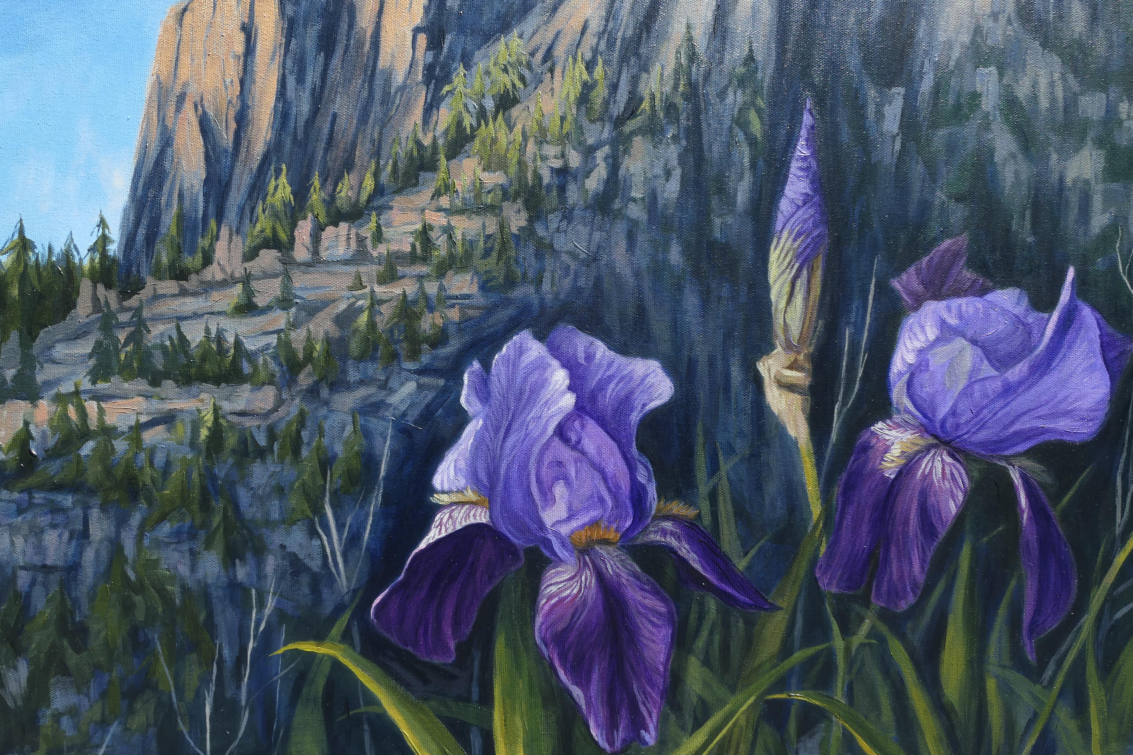 Iris viola di montagna, pittura a olio in vendita 1