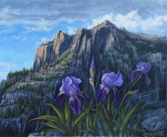Montagne de l'iris pourpre, peinture à l'huile