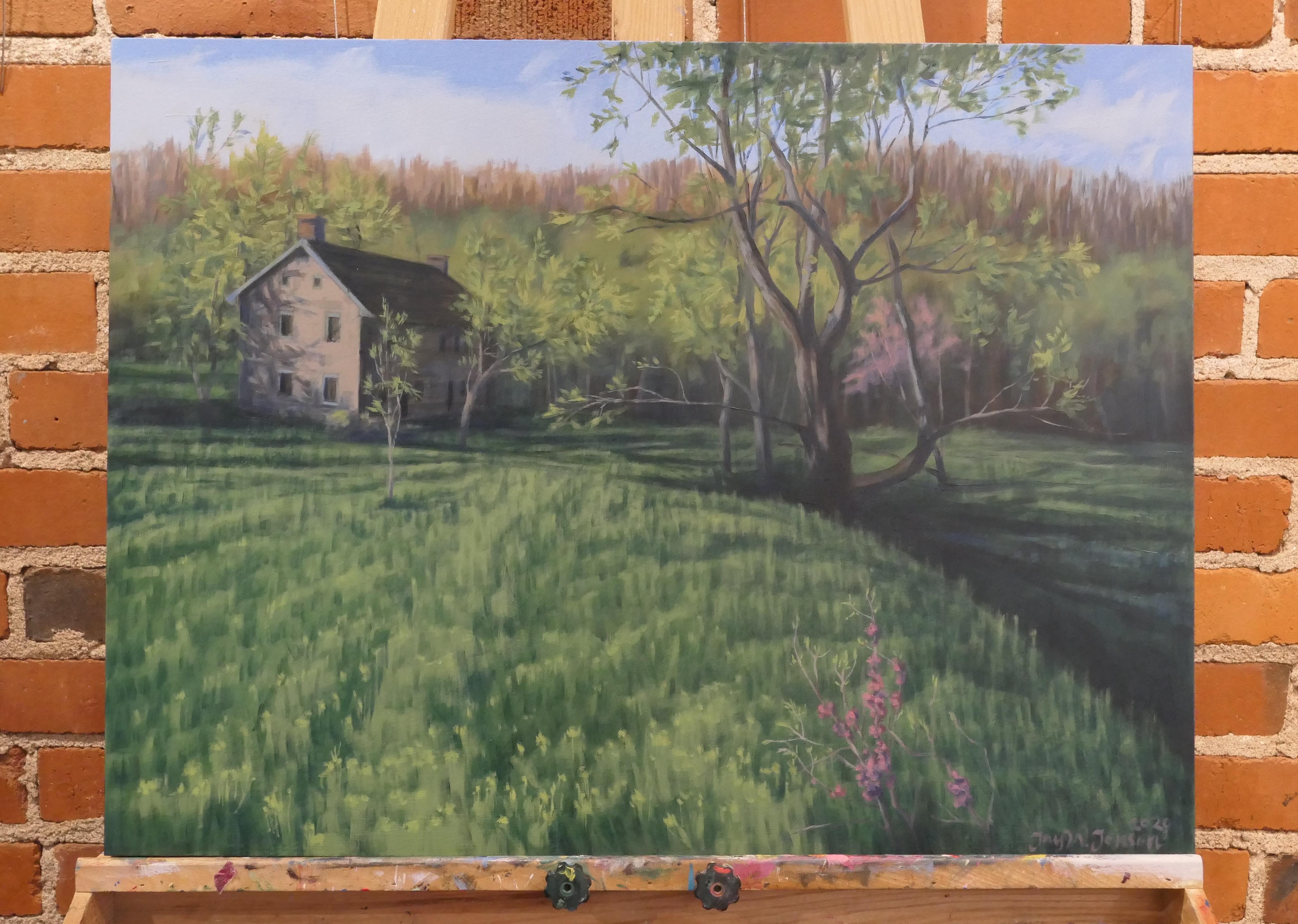 La casa Qually en primavera, pintura al óleo - Painting Contemporáneo de Jay Jensen