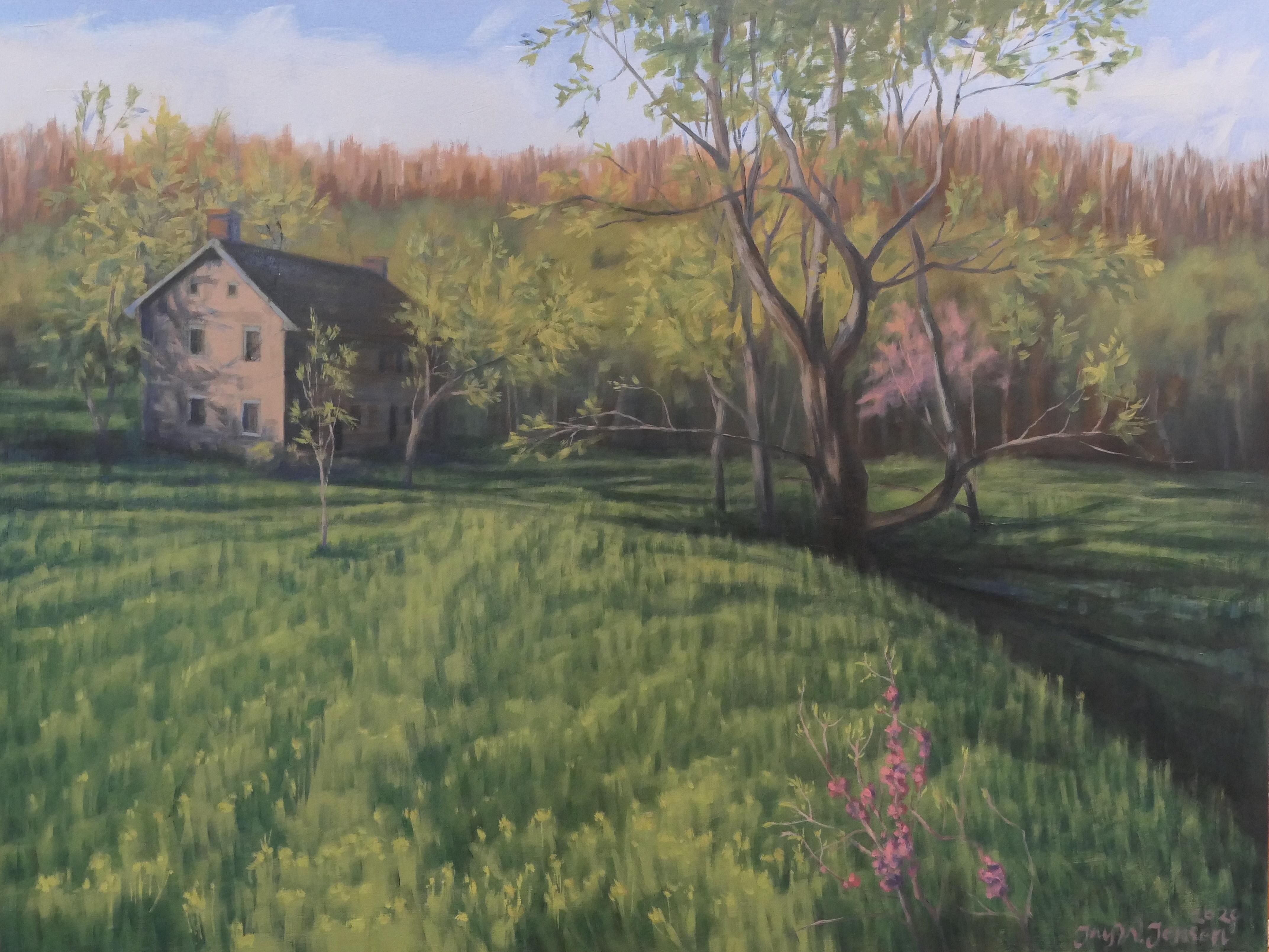 Jay Jensen Landscape Painting - The Qually House in Spring, Oil Painting
