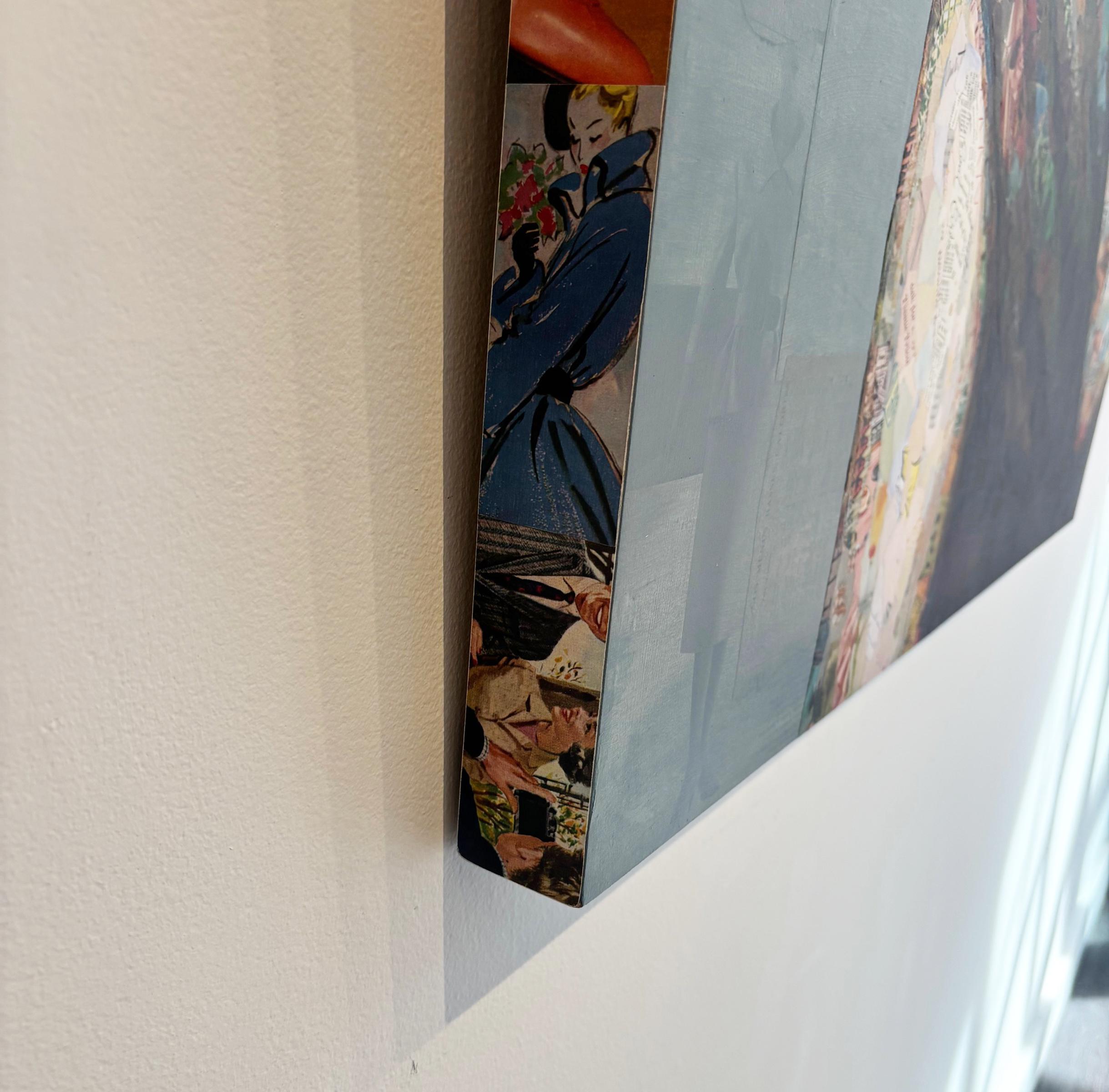 Of Lustre è un collage unico su pannello, creato interamente con materiali di stampa vintage strappati a mano. La colorazione dell'opera è tinta a mano secondo le specifiche ottimali per l'archiviazione. L'artista trae ispirazione dal contenuto di