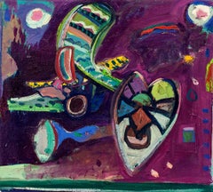 Abstract Expressionist Composition with Heart Jay Milder Rhino Horn Oil Painting