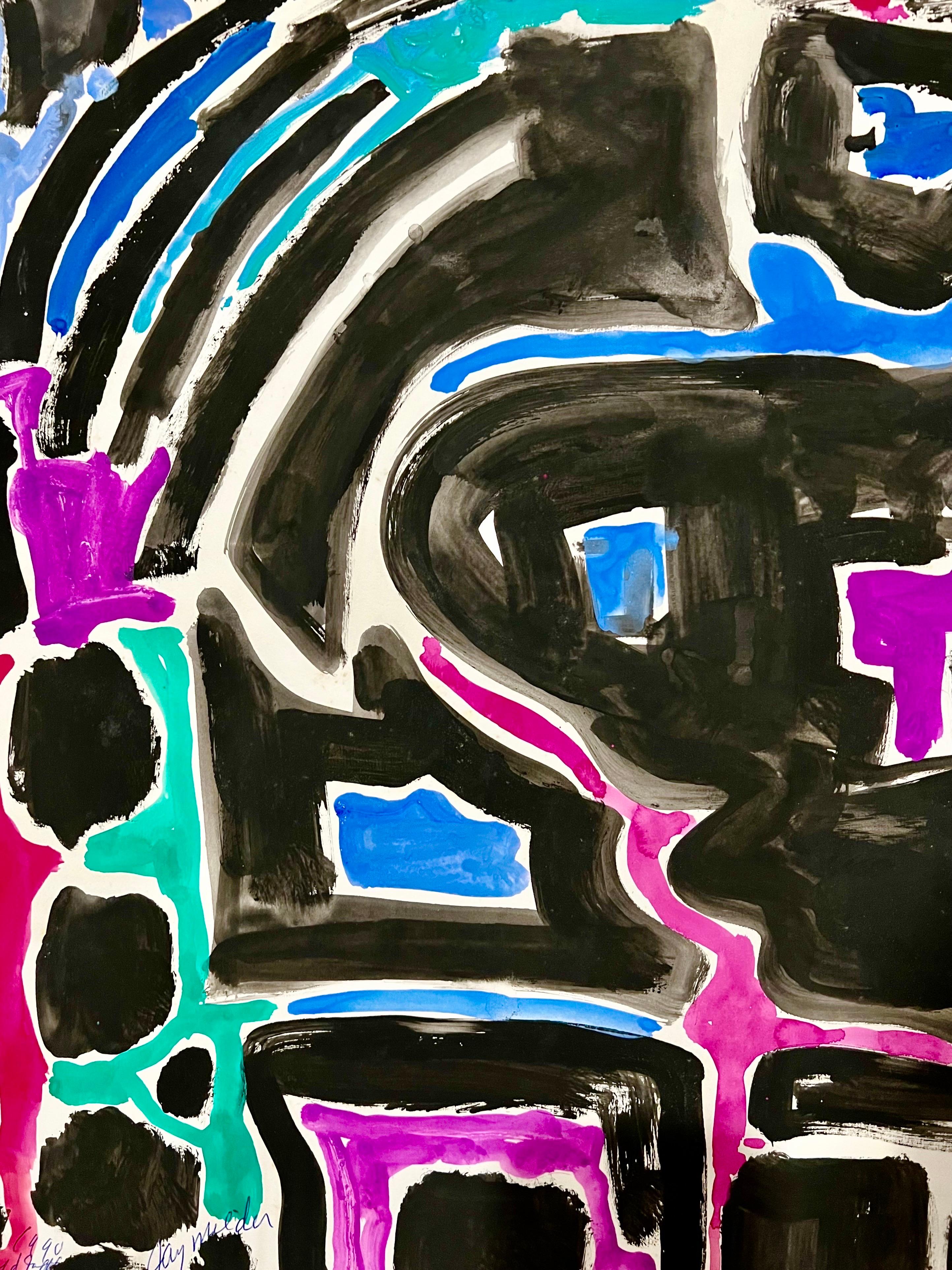 Paysage abstrait israélien Jay Milder Peinture à la corne de rhinocéros Jaffa, Israel Pop Art en vente 3