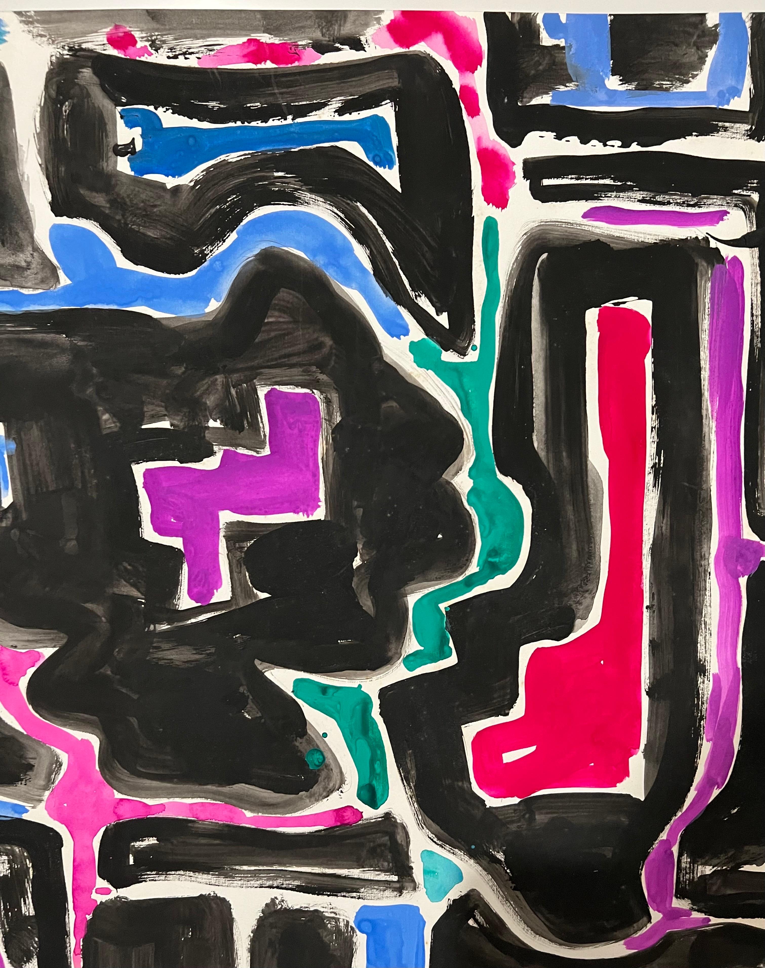 Paysage abstrait israélien Jay Milder Peinture à la corne de rhinocéros Jaffa, Israel Pop Art en vente 4