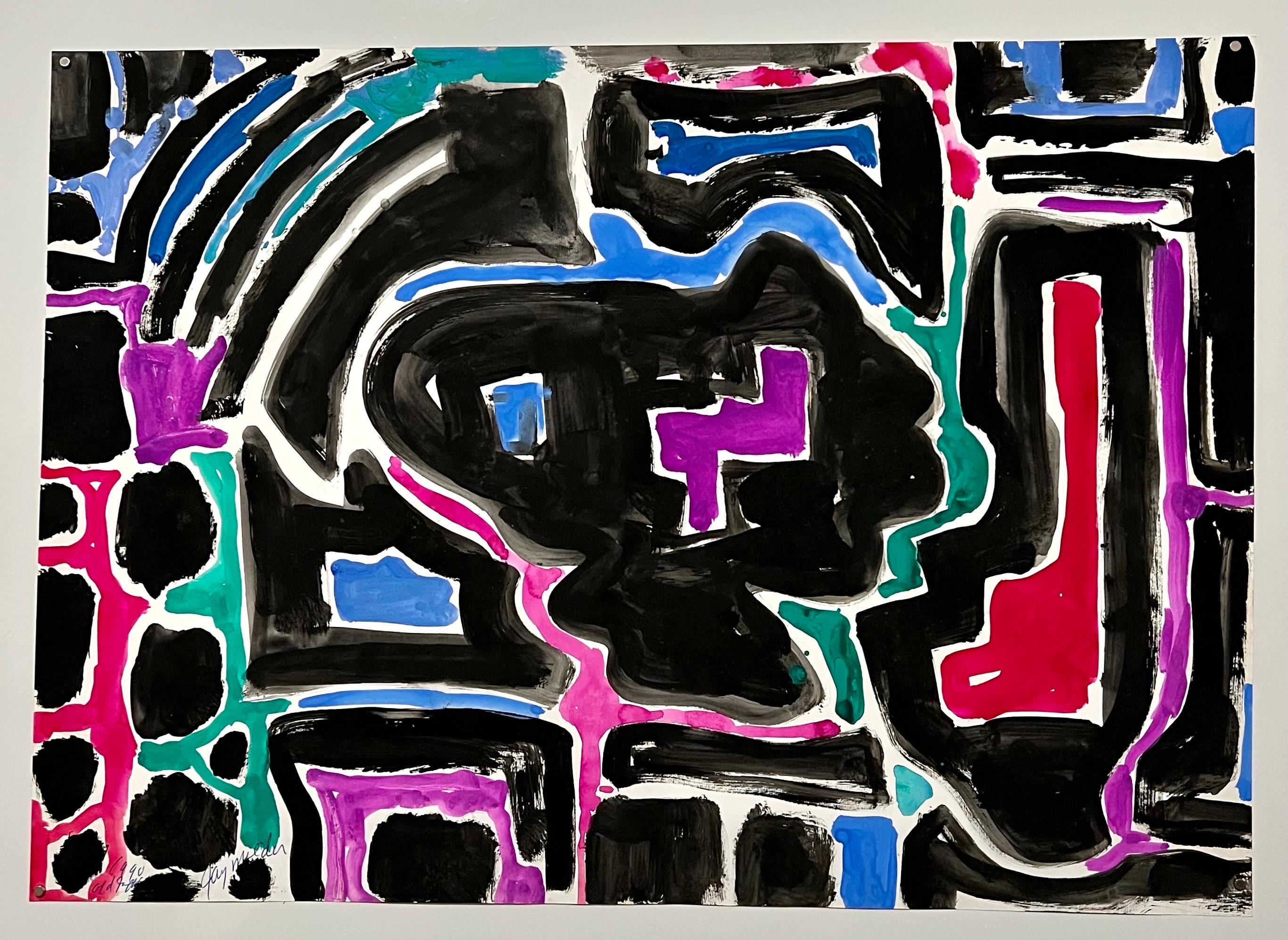 Paysage abstrait israélien Jay Milder Peinture à la corne de rhinocéros Jaffa, Israel Pop Art en vente 6