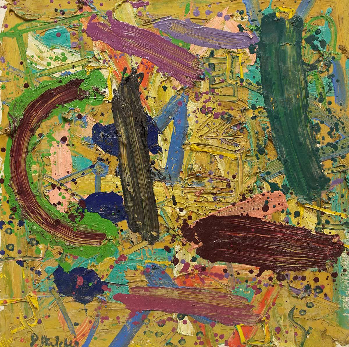 Abstrakte Komposition ohne Titel, Abstraktes expressionistisches Ölgemälde – Painting von Jay Milder