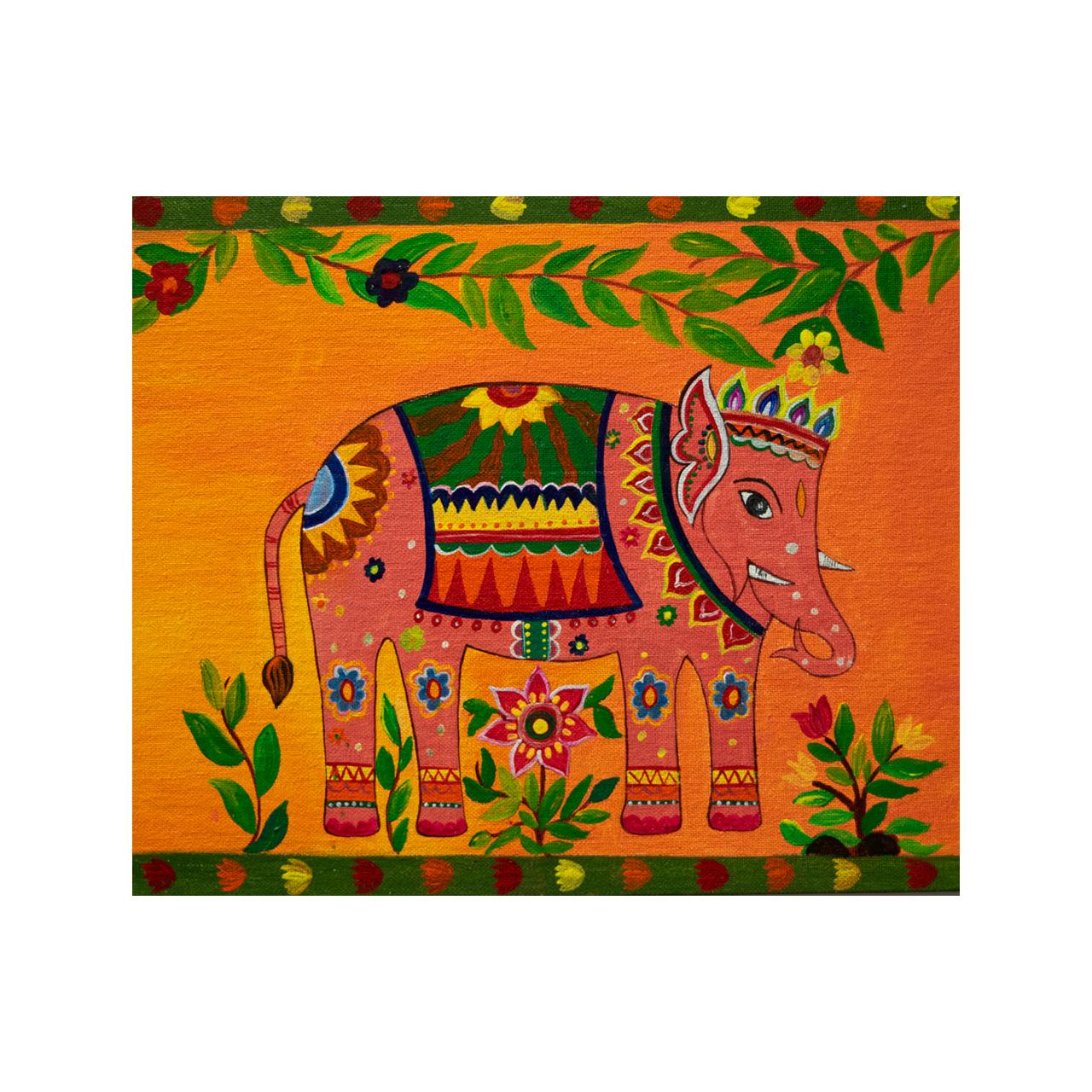 MADHUBANI STYLE 02 (DECORATED ELEPHANTS) (~40% OFF LIST PRICE - LIMITED TIME) - Painting by Jay Patel