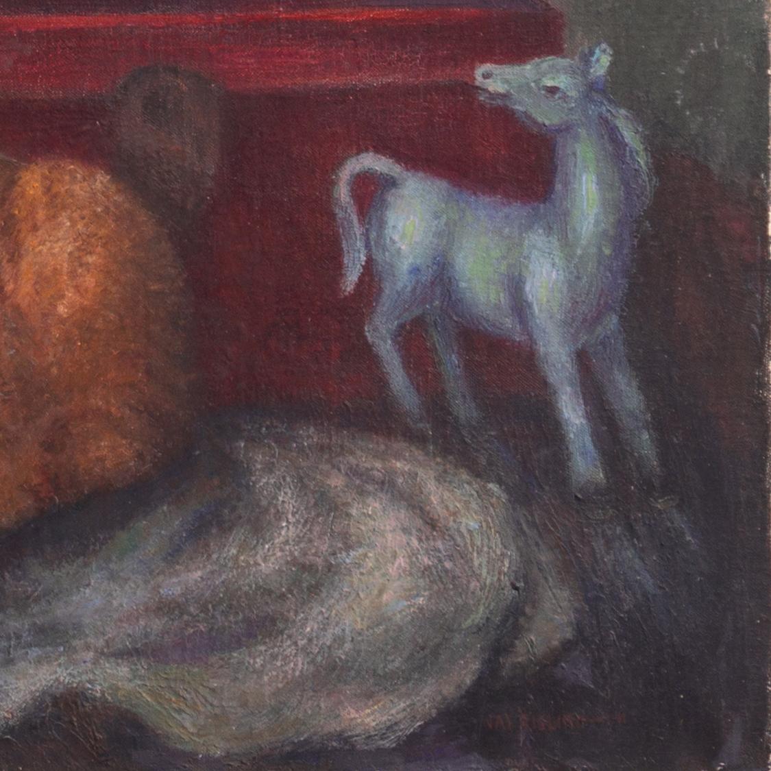 Gatto zenzero con natura morta', Modernista americano, Muralista WPA, SFAA, GGIE, MoMA - Painting di Jay Risling