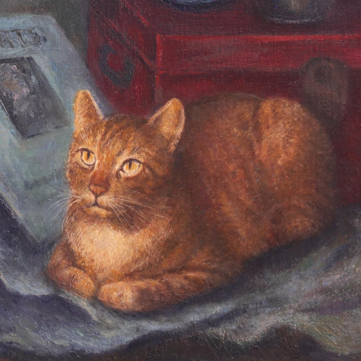 Gatto zenzero con natura morta', Modernista americano, Muralista WPA, SFAA, GGIE, MoMA - Painting Moderno di Jay Risling