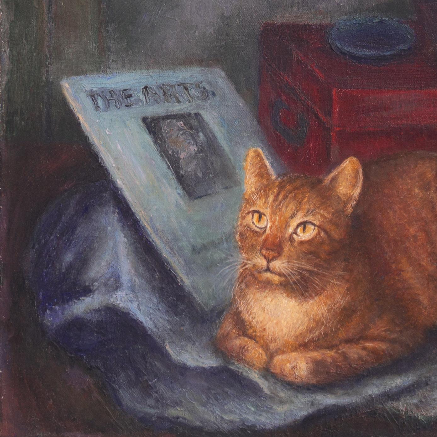 Gatto zenzero con natura morta', Modernista americano, Muralista WPA, SFAA, GGIE, MoMA - Still-Life Painting Grigio di Jay Risling