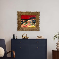 Vintage Abstract Expressionist Oil Painting of a Mountain in Provence, France